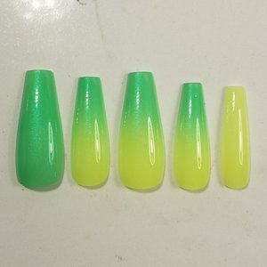 Summer Neon Ombre Custom Gel Press on Nails Handmade 20pc set green yellow